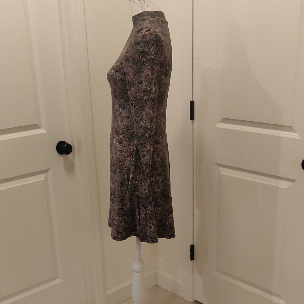 Paisley Pink/Black Soft Stretch Dress Elegant Floral Long Sleeve Dress XS - Picture 4 of 8